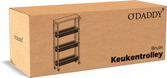 O'DADDY® Keukentrolley - Smalle Rolwagen - Keukeneiland - Serveerwagen - Keukentrolley Op Wieltjes - Keuken Trolley - Industrieel Design - Bruin Hout - Zwart Metaal