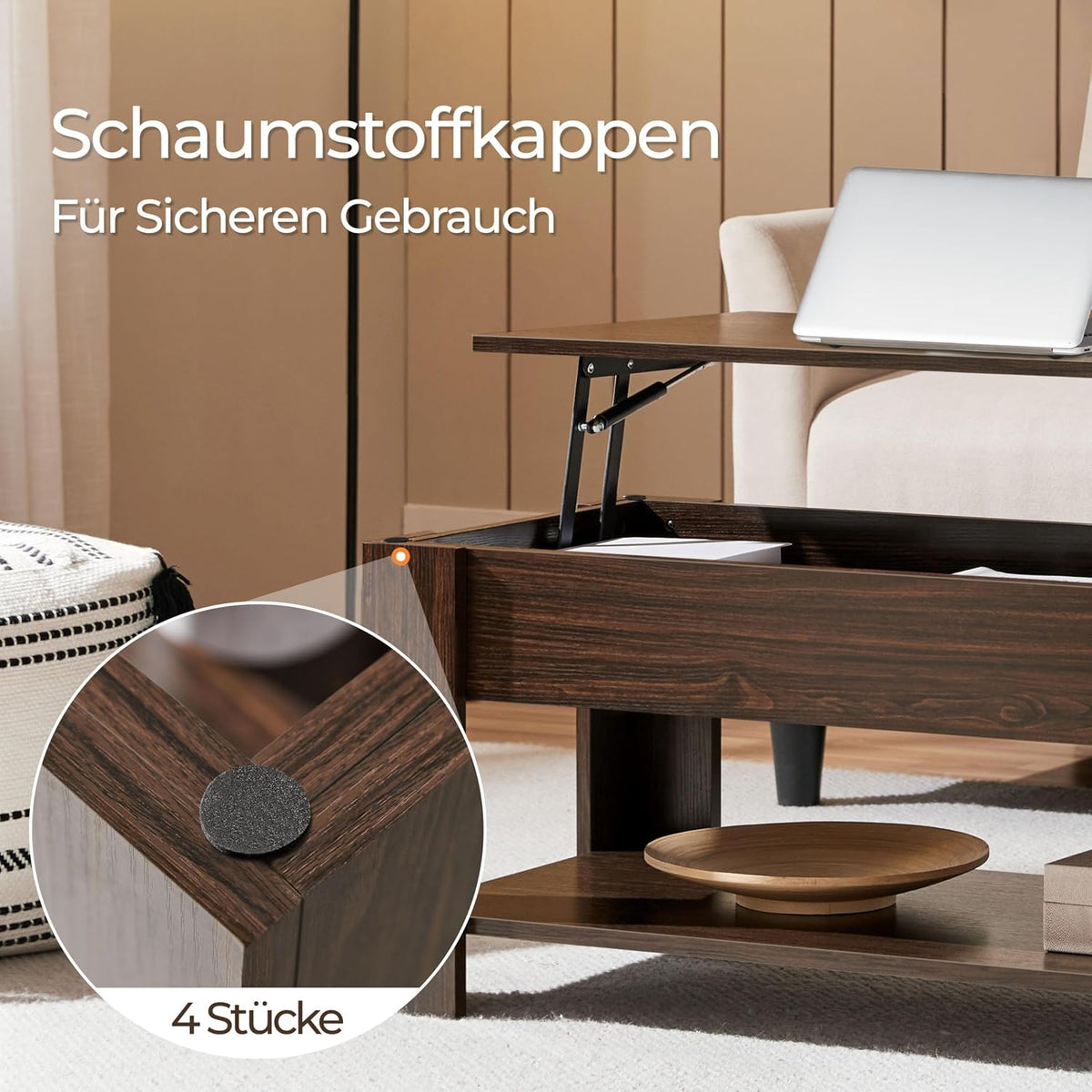 Yaheetech Salontafel 98 x 50 x 41,8 cm - Bruin - In Hoogte Verstelbaar - Uittrekbaar Tafelblad - Met Opbergruimte