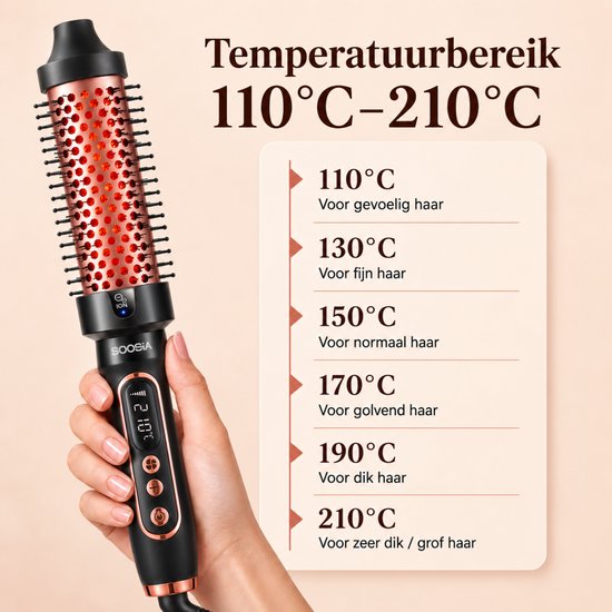 Soosia Krulborstel & Stijlborstel - Warmteborstel met Keramische Platen - Thermal Brush - Infrarood & Ionen - Instelbaar 110-210°C