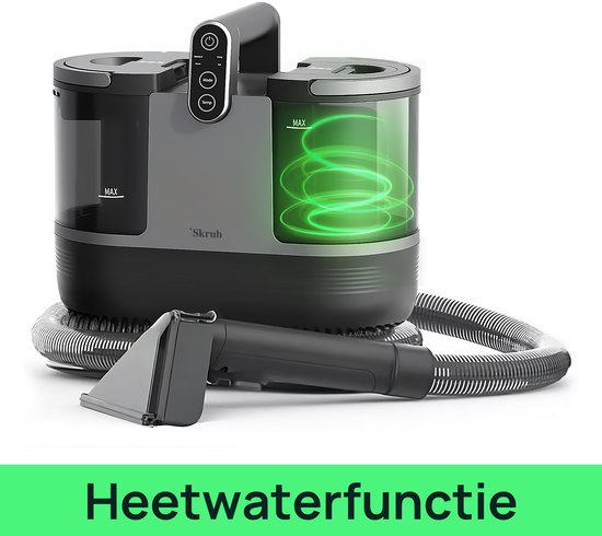 Skrub 4 in 1 Compacte Tapijtreiniger met Heet water - Verwarmbaar tot 60°C - Vlekkenreiniger - 4 Opzetstukken - 1200 Watt - Bankreiniger machine