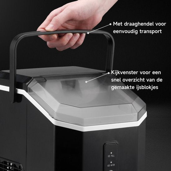 Bardi 1.1L - Nugget Ice Machine Square - Crushed Ice Maker met IJslepel - 15kg/24 uur - IJsblokjesmaker - Met Luxe Thermosbeker - Zwart