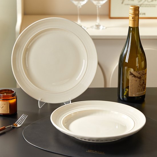 Dinerborden set van 4 (Ø25,4cm / 10inch), Bordenset, Ontbijtborden, Pastaborden, serviesset 4 persoons, Geschikt voor restaurants, Horeca, Feest, familiefeesten, banketten en picknicks, Magnetron-vaatwasserbestendig, Keramiek