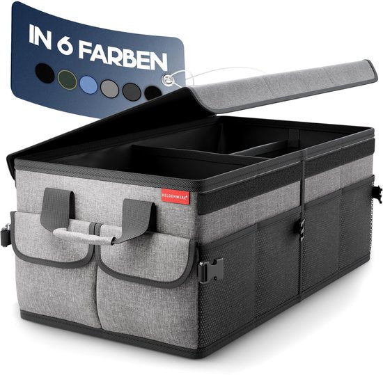 HELDENWERK Premium kofferbak organizer met deksel, stevig & antislip - Opvouwbare kofferbaktas, groot met dubbele bodem - Kofferbakbox, kofferbak organizer box