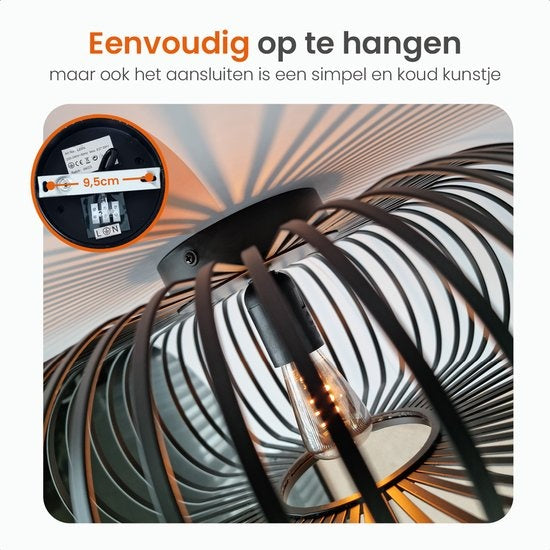 Goliving Plafondlamp – Plafonnière – E27 – Metaal – Bamboo Look – Ø 40 cm – Zwart
