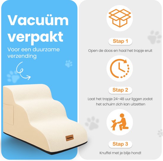 Pawesome - Hondentrapje voor honden - Hondentrap - Honden opstapje - 3 treden - 40 x 60 x 40 - extra stevig en comfortabel - 30D materiaal - Beige