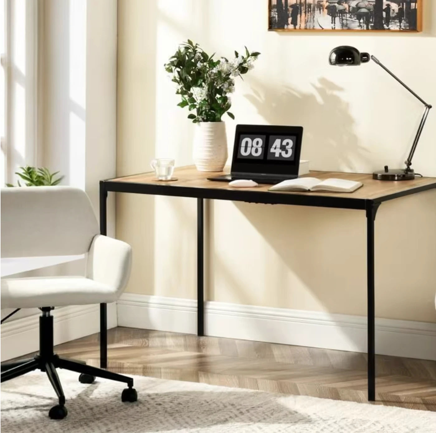 Urban Meuble Eettafel 120 x 75 cm - Houtlook - Zwart Metalen Frame - Minimalistisch