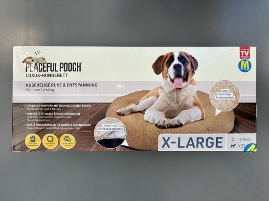 Peaceful Pooch XL - pluizig hondenbed - 109cm diameter - opvouwbaar - in verschillende maten. Kattenbed - wasbaar - uitneembare vulling - ontspant gewrichten en spieren - anti-slip noppenbodem