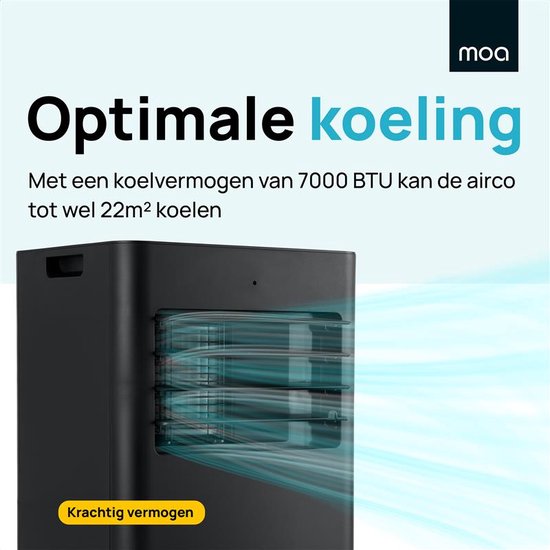 MOA Mobiele Airco - 7.000 BTU - Met Afstandbediening - Tot 22m² - Voor o.a. Woonkamer en Slaapkamer - Airconditioner met Ontvochtigingsfunctie - Raamafdichtingskit - Zwart