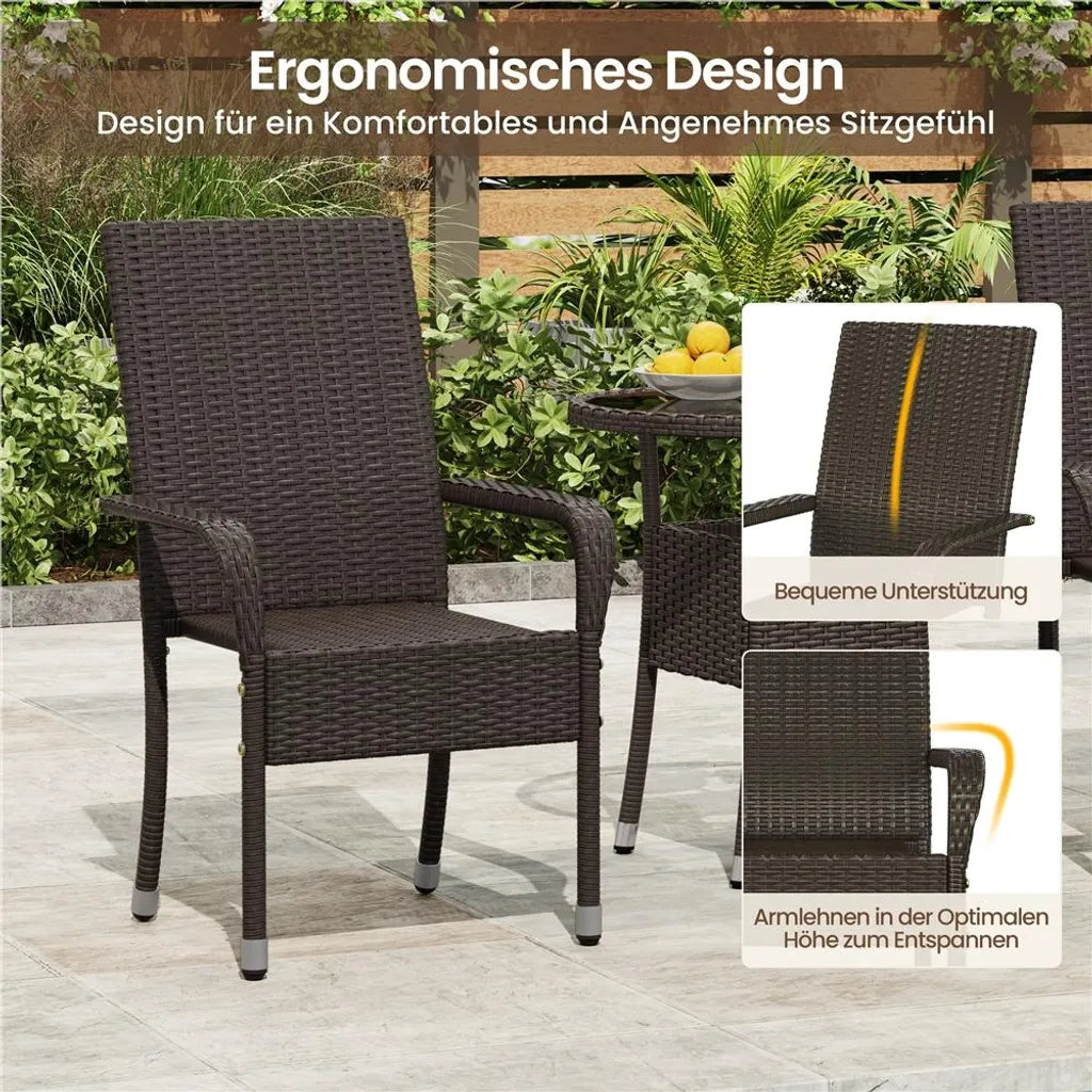 Yaheetech Tuinstoelen Set van 2 – Bruin – Polyrattan – 58 x 62,5 x 94,5 cm – Stapelbaar met Armleuningen