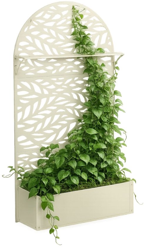 Mica Decorations Sapri Plantensteun - Plantenbak met Klimrek voor Klimplanten - Plantenstandaard Vrijstaand of tegen Muur - 90 x 33 x 180 cm - Off White