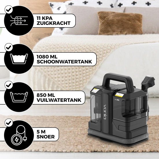 Vonia Tapijtreiniger - Vlekkenreiniger - Bankreiniger - Reinigingsmachine - Bekledingsreiniger - 450W - Zwart