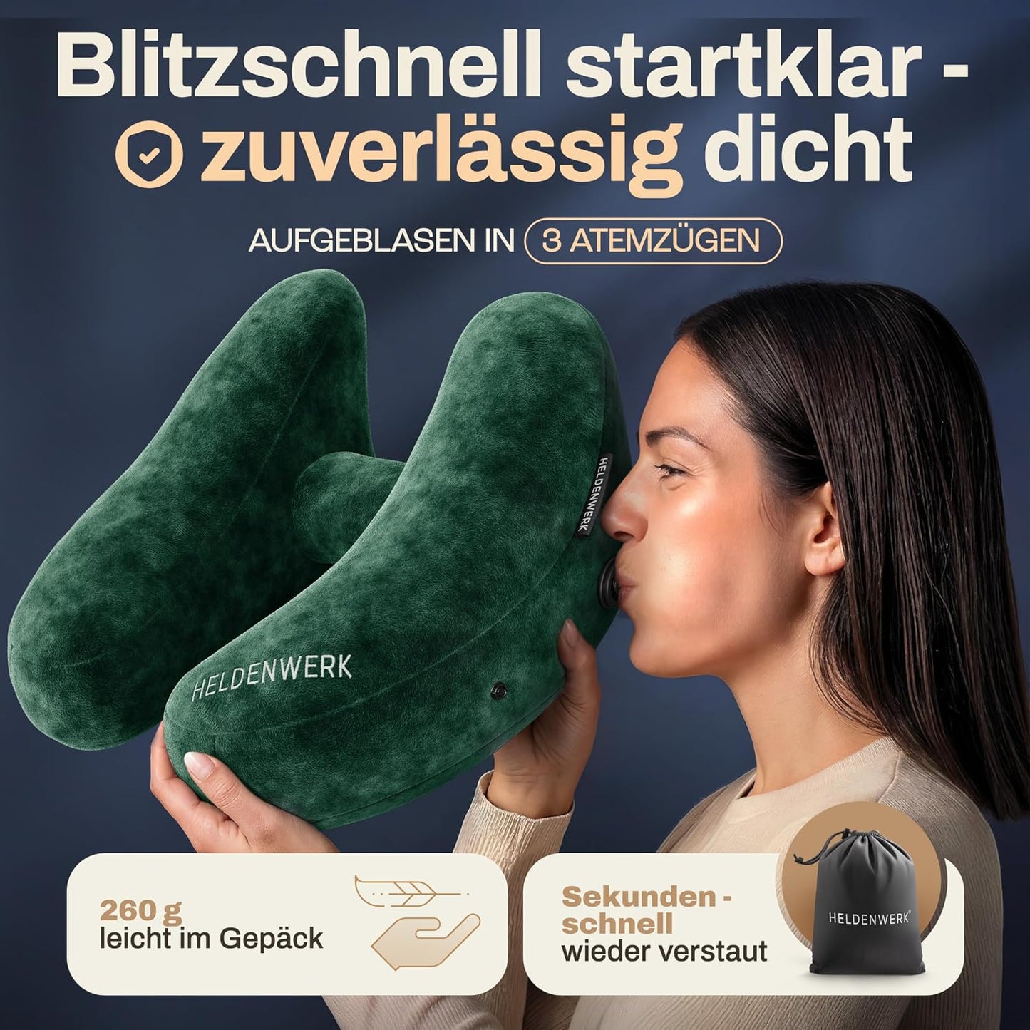Heldenwerk® Premium Air Nekkussen – ErgoRing – Opblaasbaar – Met Capuchon & Oordopjes