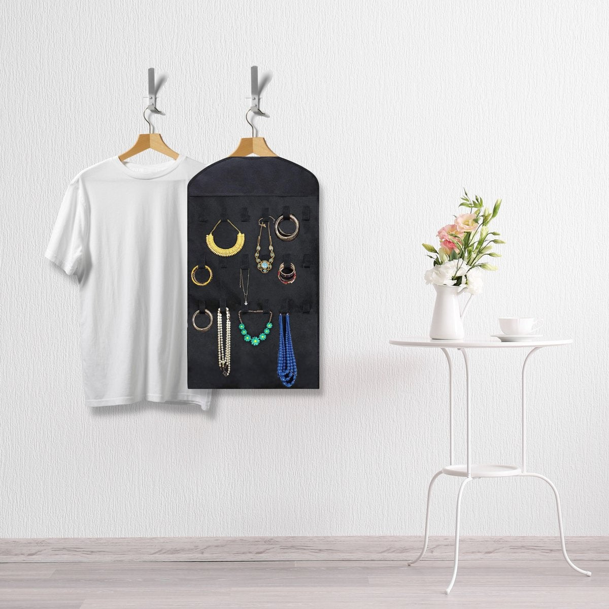 Aerend - Sieraden organizer - Dubbelzijdige hangende en doorzichtige Juwelenstandaard - Opbergaccessoires - Opbergtas boven de deur in zwart - Voor kettingen, oorbellen, zonnebrillen, ringen, Make-up