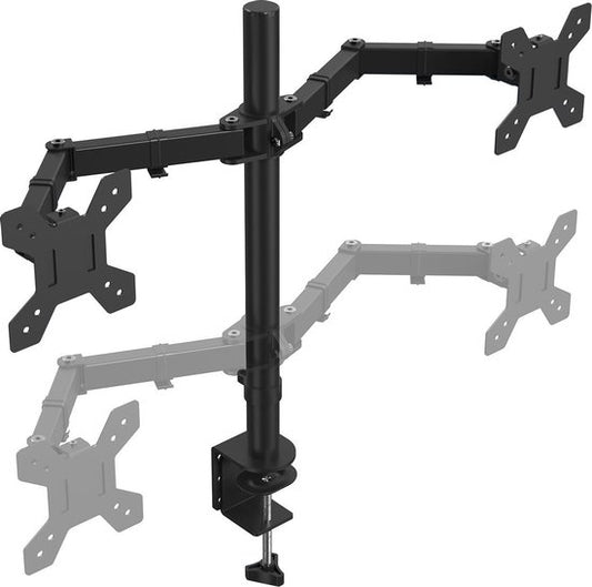 Auronic Monitor Arm - 2 Schermen - 13 tot 27 Inch - Verstelbaar - Draai, Kantel en Zwenkbaar - Dubbele Monitor Beugel - Staal - Zwart
