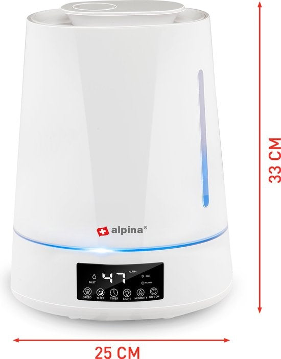 alpina Luchtbevochtiger 4L - Humidifier - Aroma Diffuser met Timer - Afstandsbediening - Wit