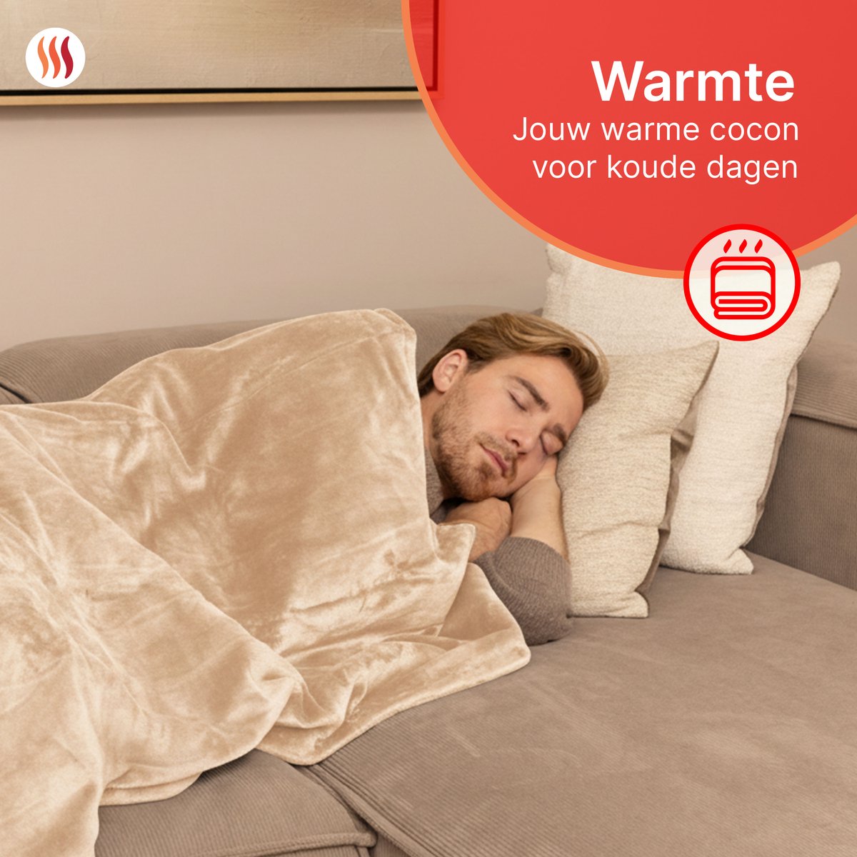Seranova Elektrische Deken - 160x120 cm - 1 Persoons Warmtedeken - Dubbelzijdig Fleece - Knuffeldeken - Beige