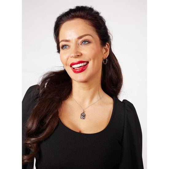 Laura Ferini Dames Ketting Faccina Zilver - Zilverkleurige Ketting met Hanger - 18K Witgoud Verguld - Halsketting - Collier - Sieraad - Accessoires - Dames Ketting met Hanger