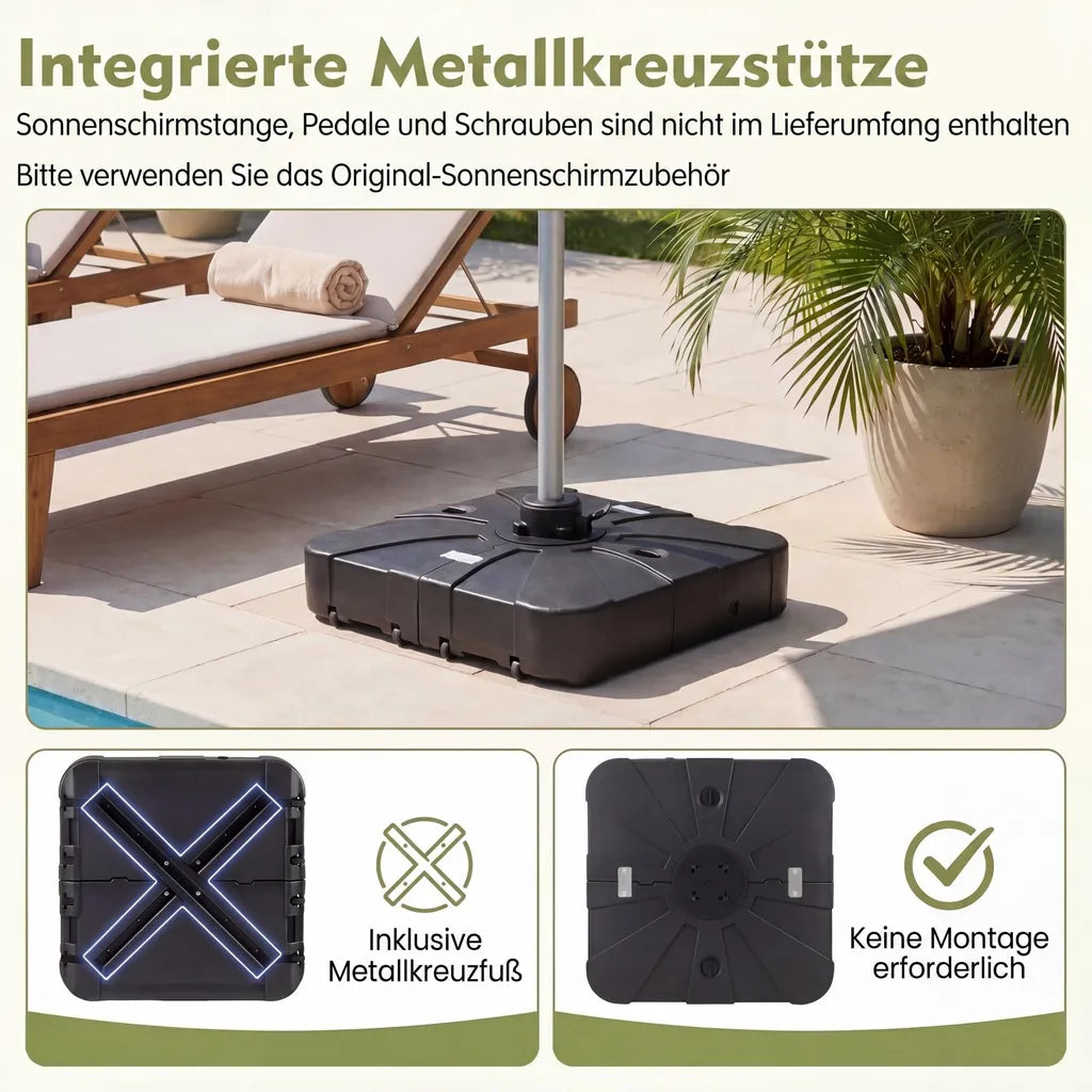 Coast Parasolvoet met Wielen – Vulbare Parasolvoet tot 170 kg met Geïntegreerde Metalen Kruisvoet – voor Grote Zweefparasols – Zwart