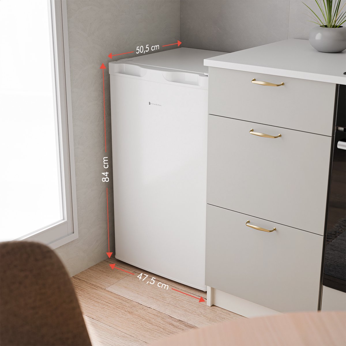 KitchenBrothers Diepvriezer - 64L - Compact Tafelmodel - 3 Vrieslades - Diepvrieskast - Vrijstaand - Wit