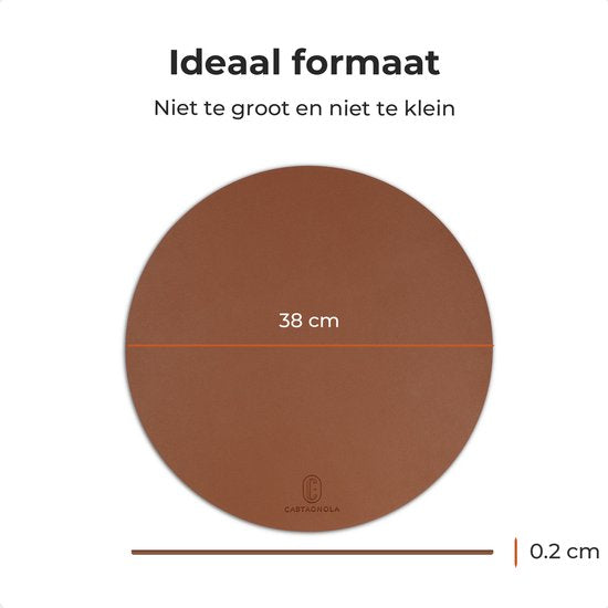 Castagnola Lederlook Placemats - Ronde Placemats - Antislip Placemat van Kunstleer - Waterafstotende Onderlegger - Onderzetter - 6 Stuks - Diameter 38 cm - Bruin