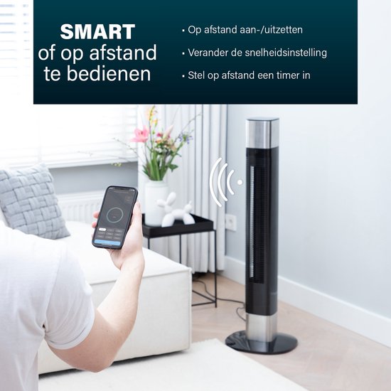 Slimme Torenventilator – Bladloos – Met App & Afstandsbediening – Timer – Energiezuinig – Princess 358280 – Zwart