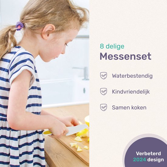 Qwali Blue Kindermessen Set - Veilig - Inc. snijplank - Kinder - bestek - Messen Kind - Keuken - Speelgoed