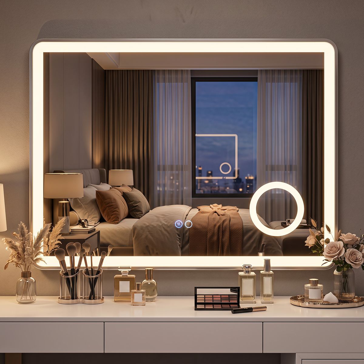 Coast LED-badkamerspiegel - geïntegreerde 3x vergrotende spiegel - dimbaar licht - 80 x 60 cm - zilver