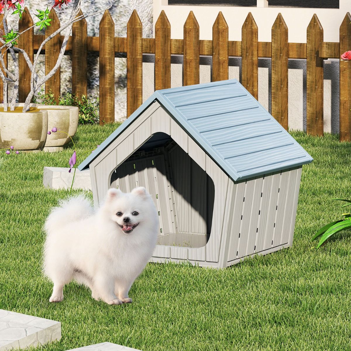 Costway kattenhuis - Voor binnen en buiten - 59,5 x 57 x 58 cm - Blauw/grijs