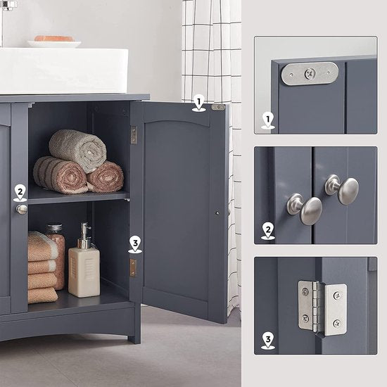 Parya Home - Badkamerkast - Wastafelonderkast - 2 Deuren - Hout - Grijs