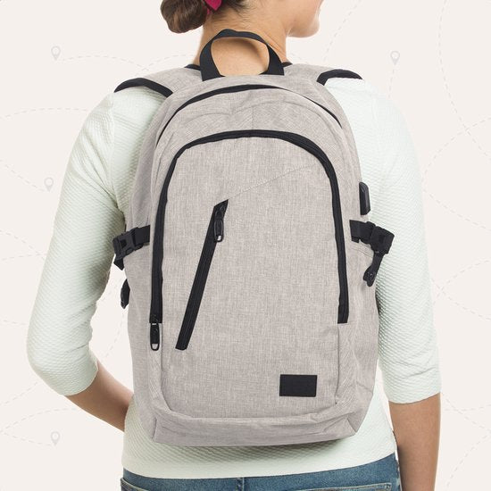 TRVLMORE Rugtas - 25L - 15,6 Inch - Laptop Rugzak met USB - Schooltas - Heren en Dames - Tas Champagne