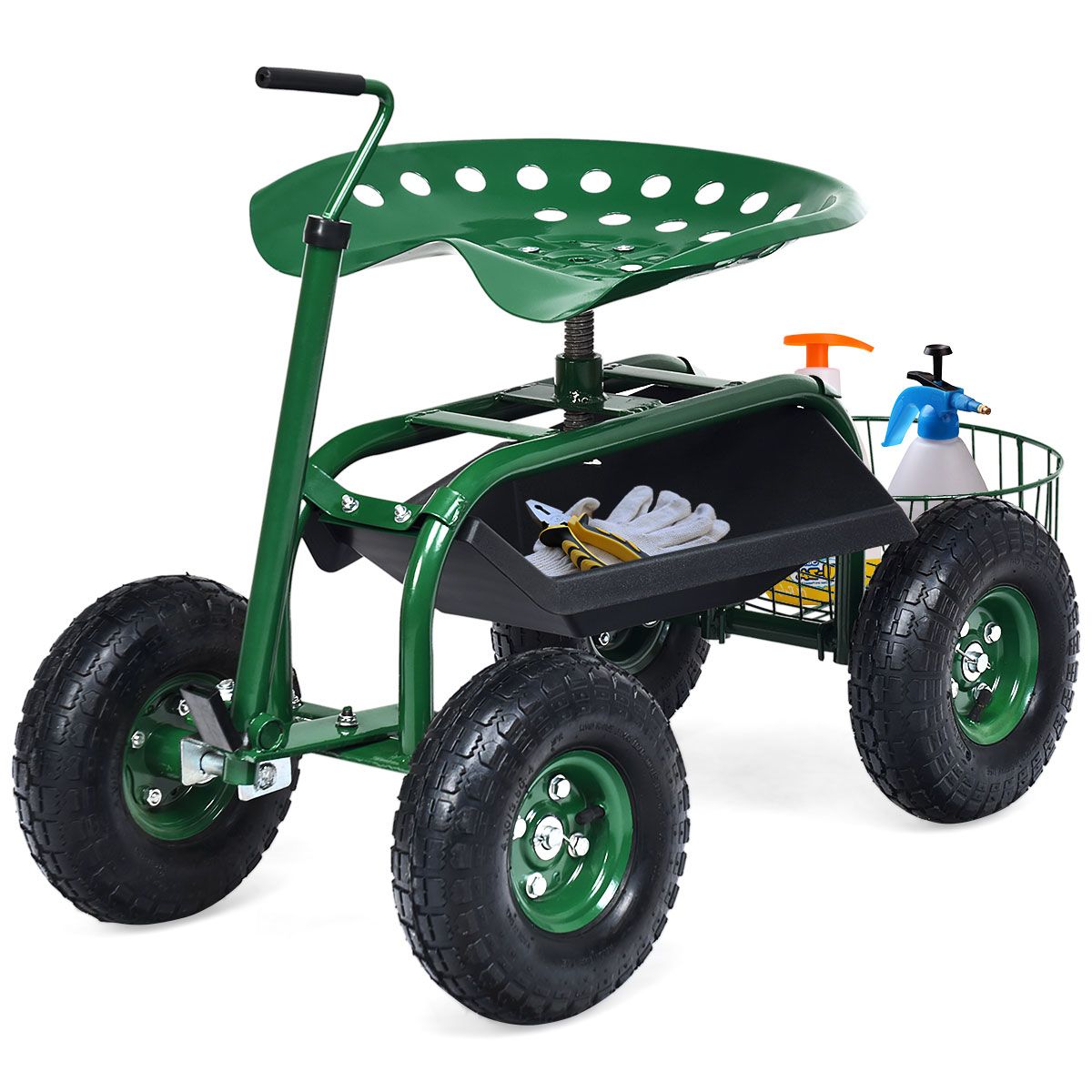 Coast Tuinwagen met opbergmand - in hoogte verstelbare handgreep - ergonomische zitting - groen