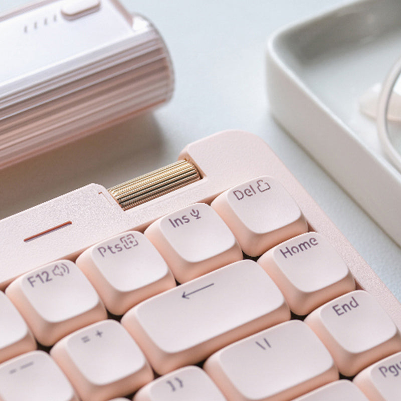 Lofree OE921 75% kantoortoetsenbord, tri-mode, US QWERTY-indeling, 84 toetsen, laagprofiel lineaire switches, 2000 mAh batterij, volumewiel, roze
