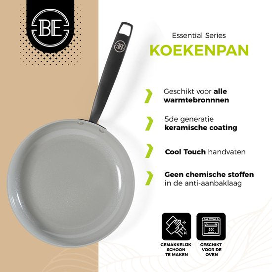 BE Living Essential Koekenpan - Ø 28 cm - Keramisch - PFAS vrij - Inductie - Wit
