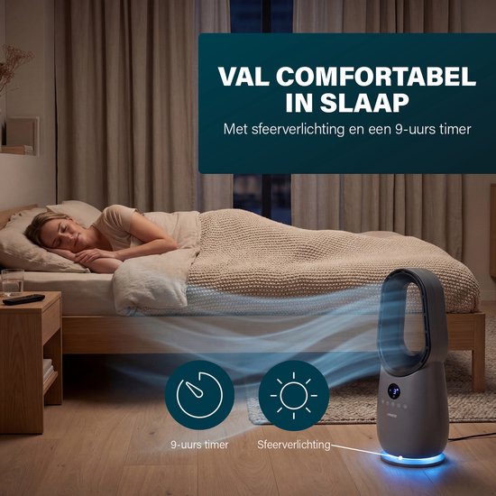 Princess Bladloze Torenventilator - 60 W – Krachtige & Stille Bladeless Fan met Afstandsbediening, Timer & LED‑Display – 75° Oscillatie – 3 Snelheden – 351582