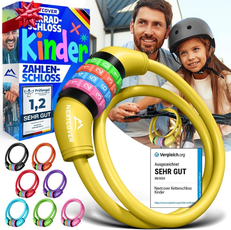 NEXTCOVER® Kinderfietsslot met 4-cijferige cijfercode - Combinatieslot kleurrijke cijfers