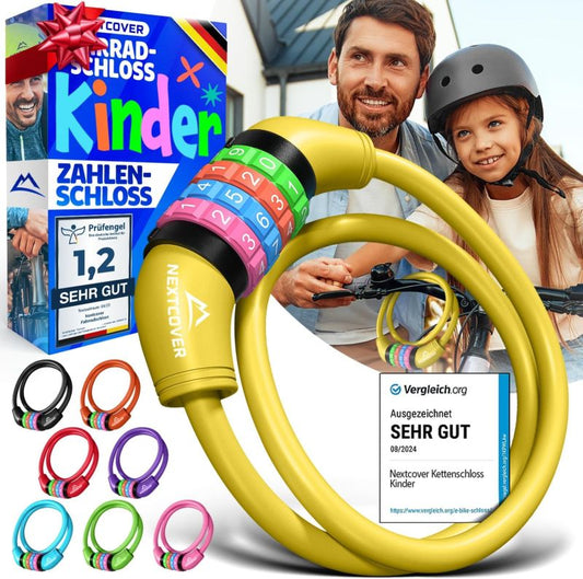 NEXTCOVER® Kinderfietsslot met 4-cijferige cijfercode - Combinatieslot kleurrijke cijfers