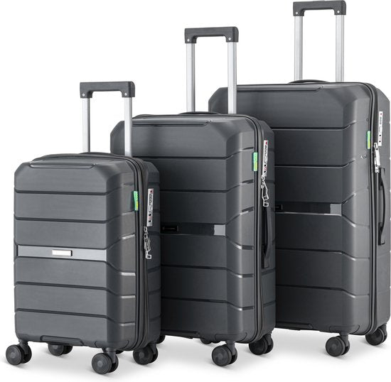 SC Urban Adventurer - Kofferset - 3-delig - Cijferslot - 232L - Spinner wielen - Reiskoffer met Kofferslot - Lichtgewicht - Donkergrijs