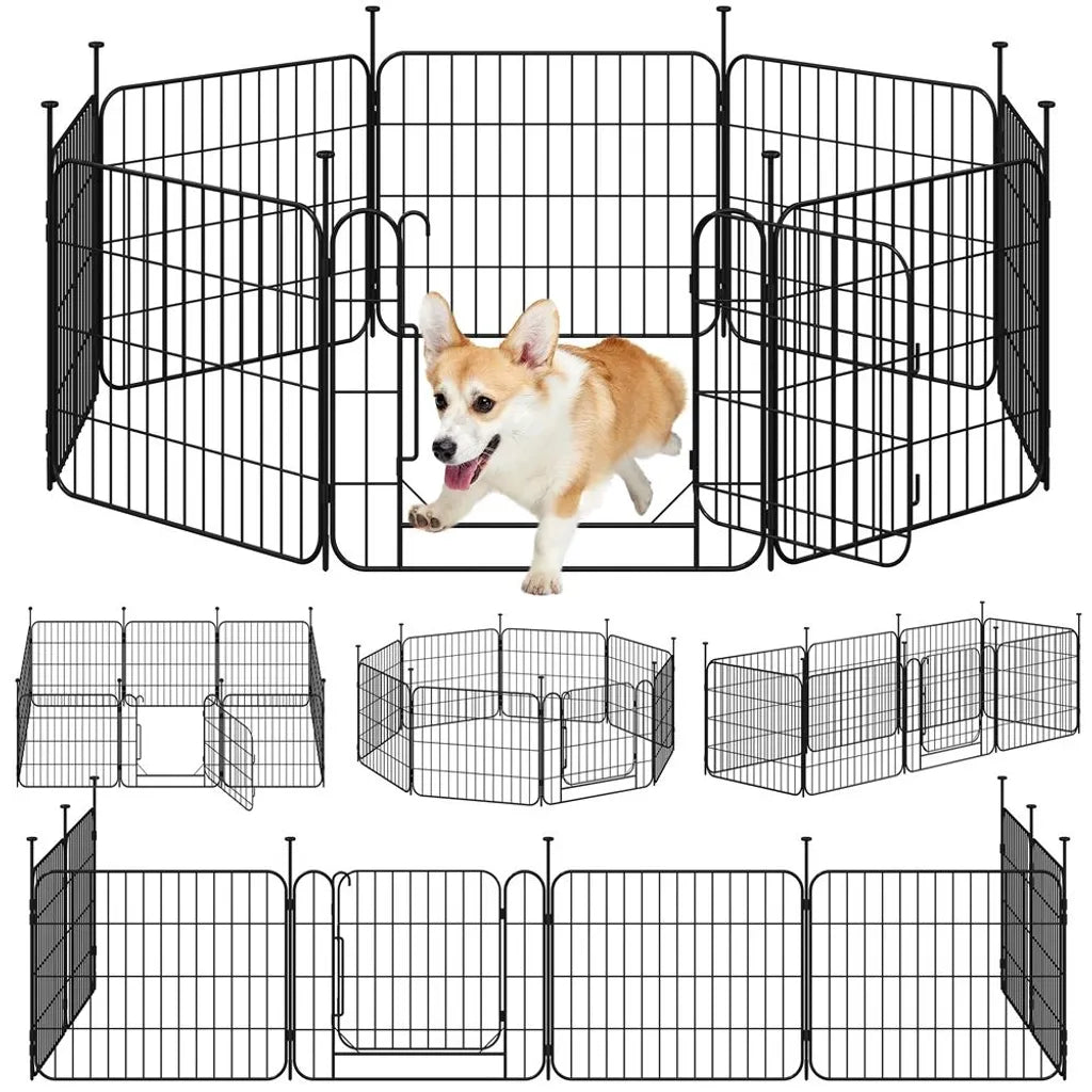 Yaheetech Puppyren - 8 Panelen - Met Deur - Opvouwbaar - 50 cm Hoog - Hondenren - Zwart