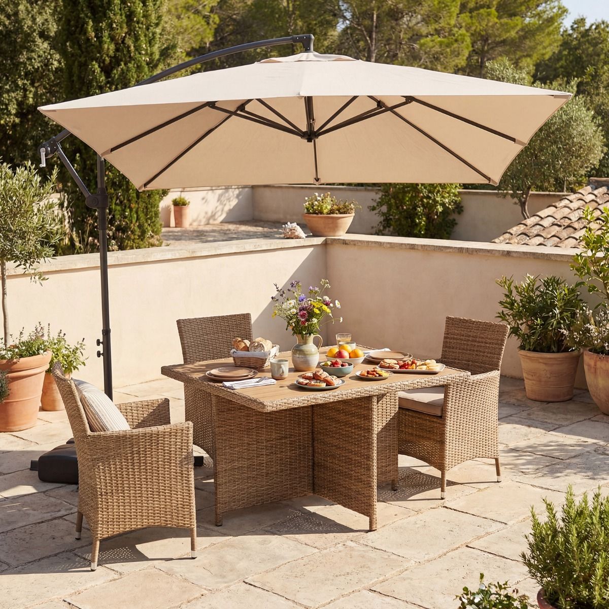 Coast Vierkante Hangparasol - 360° draaibaar - slingermechanisme - beige 250 x 250 cm