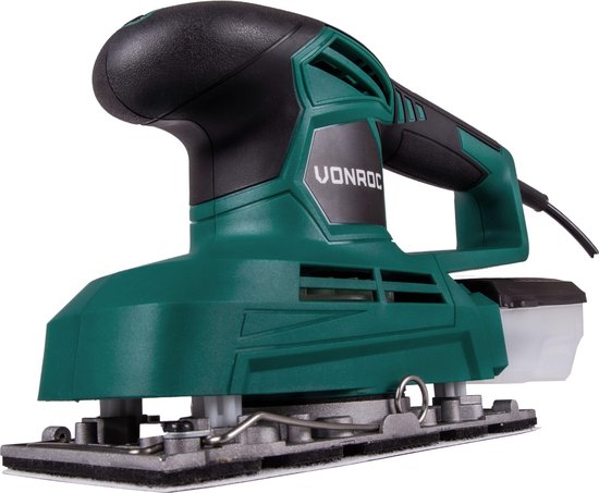 VONROC Vlakschuurmachine 240W – 90x187mm - Met stofopvangbox & 12 stuks schuurpapier