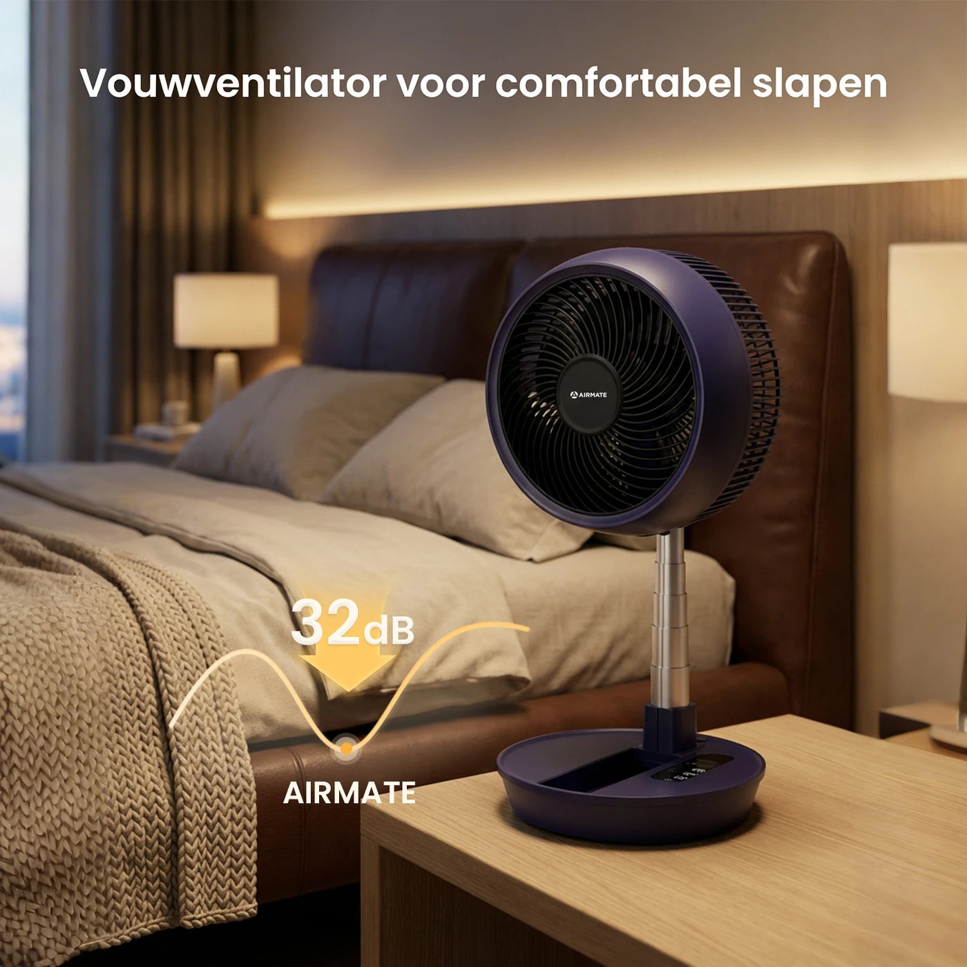 Airmate Opvouwbare Luchtcirculator Ventilator - Stil 32 dB - DC Motor - Afstandsbediening - 280x280x215 mm