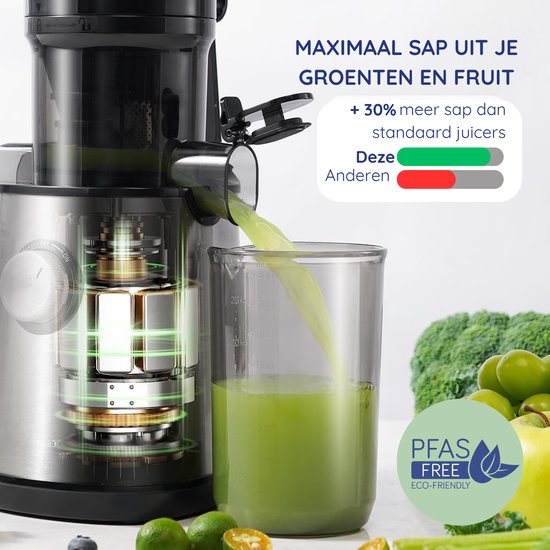 Safecourt Kitchen Sapcentrifuge - Slowjuicer voor Groenten & Fruit - XXL Vulopening - Krachtige motor - Zwart