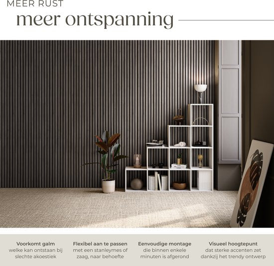 tectake® Akoestische Panelen - Set van 4 - Akoestisch Wandpaneel - 60 x 120 cm - 2,88 m² - Wandpanelen met Aanpasbare Grootte - Lattenwand van MDF en Houtfineer - Geluidsisolatie - Stijlvolle Wanddecoratie - Eenvoudige Montage - Eiken Grijs
