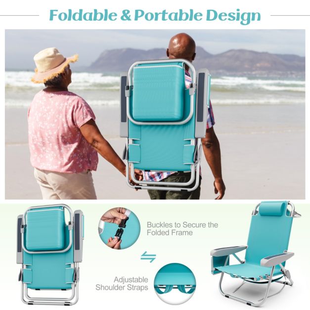 Costway Strandstoel – Inklapbaar & Verstelbaar – max. 150 kg – 66 x 65 x 78 cm – Blauw