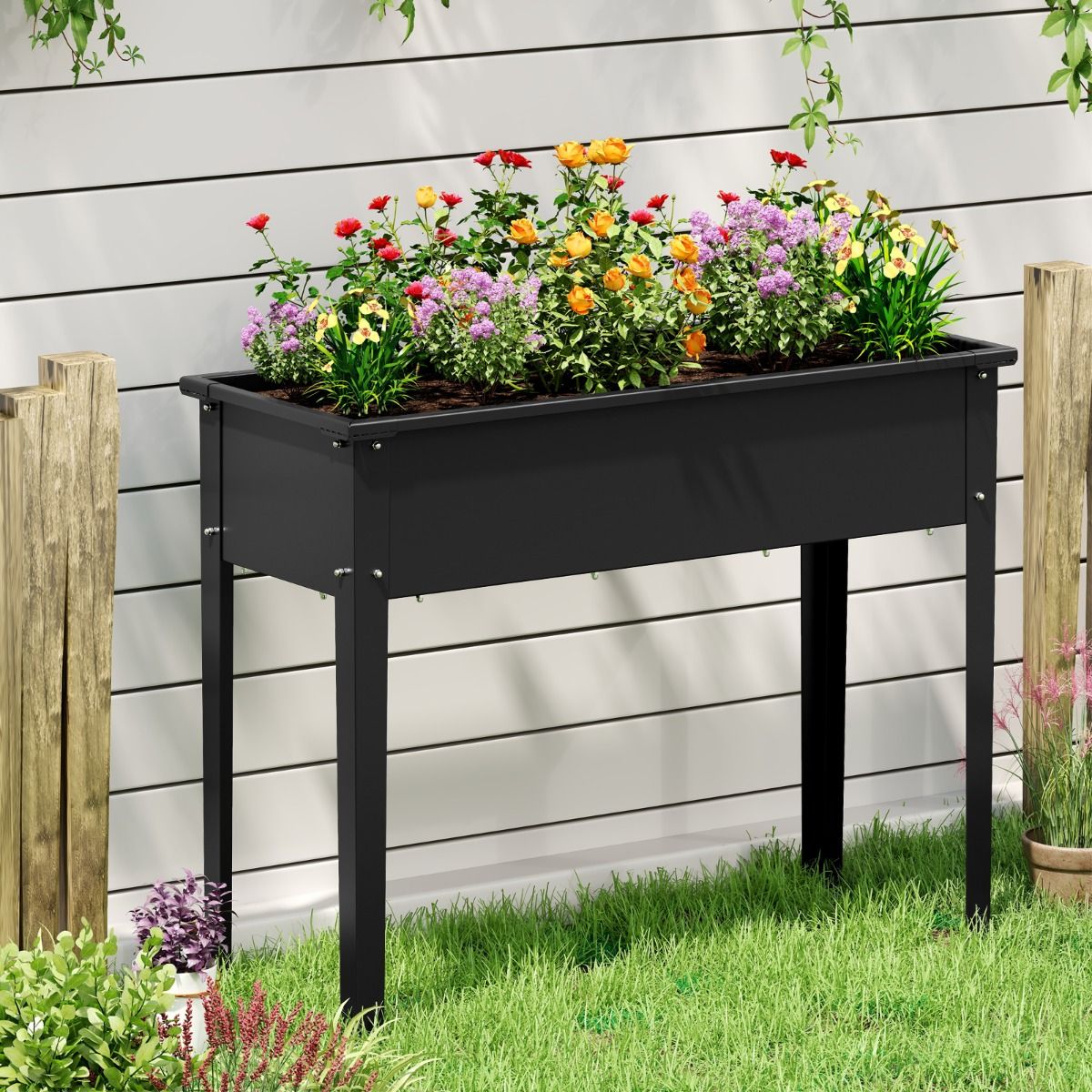 Coast Verhoogde Plantenbak - metalen tuinbak met poten - afwateringsgaten - zwart - 100 x 40 x 80 cm
