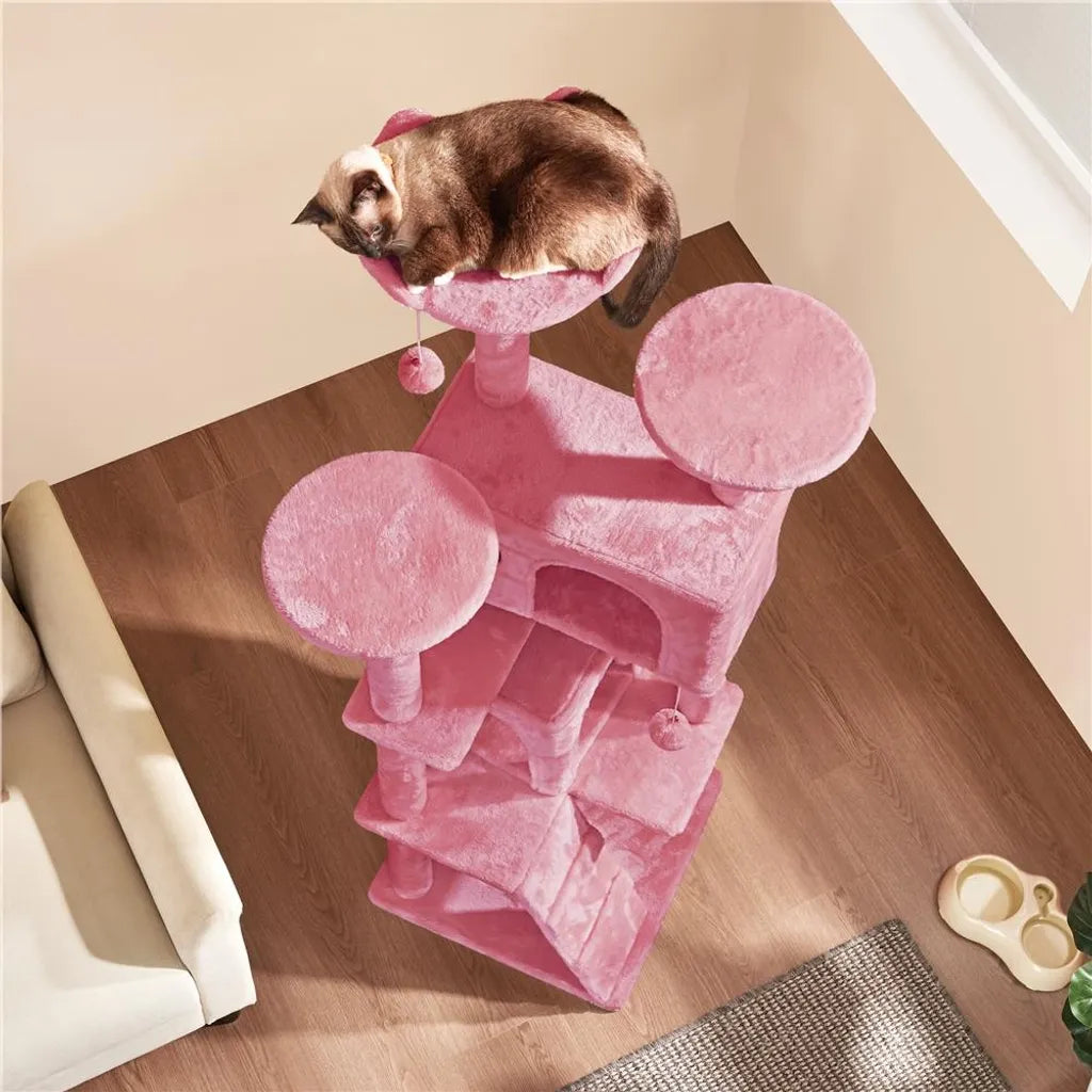 Yaheetech Kattenboom - 158 cm - Krabpaal - Roze