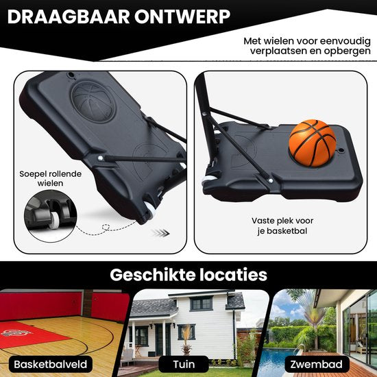 Fitby Basketbalpaal - Basketbalring met standaard - Verstelbaar - 150-205 cm - Stevig Voetstuk met wieltjes