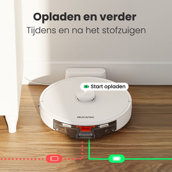 Auronic Robotstofzuiger - Met Dweilfunctie - WiFi en App - Laadstation - Huisdieren - Dweilrobot - Laser Navigatie - Wit