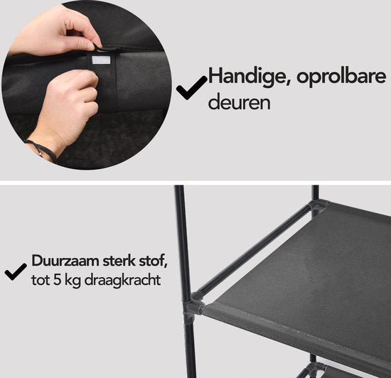 Brixy Kledingkast - XXL - Kleerkast - Opvouwbaar - 175 x 170 x 45cm - Stoffen Vouwkast - Zwart