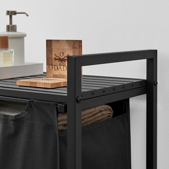 O'DADDY® Wasmand - 2 vakken – Uitschuifbare Wassorteerder Met Plank - 73 x 33 x 72 cm - Dark Grey